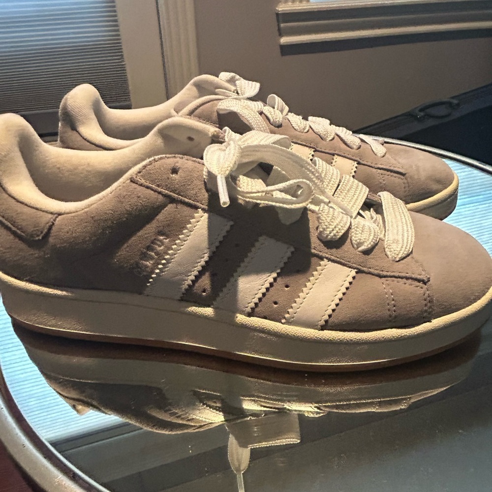 Adidas Unisex Taupe and White Sneakers